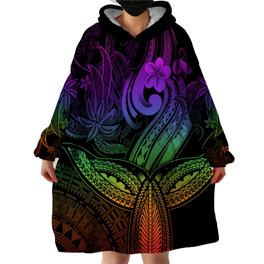 Polynesia Wearable Blanket Hoodie Whale Tale and Polynesian Sunset Plumeria Rainbow - Wonder Print Shop