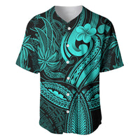 Polynesia Baseball Jersey Whale Tale and Polynesian Sunset Plumeria Turquoise LT9 - Wonder Print Shop