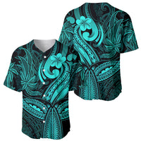 Polynesia Baseball Jersey Whale Tale and Polynesian Sunset Plumeria Turquoise LT9 - Wonder Print Shop