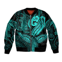 Polynesia Bomber Jacket Whale Tale and Polynesian Sunset Plumeria Turquoise LT9 - Wonder Print Shop