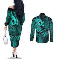 polynesia-couples-matching-off-the-shoulder-long-sleeve-dress-and-long-sleeve-button-shirts-whale-tale-and-polynesian-sunset-plumeria-turquoise