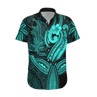 Polynesia Hawaiian Shirt Whale Tale and Polynesian Sunset Plumeria Turquoise - Wonder Print Shop