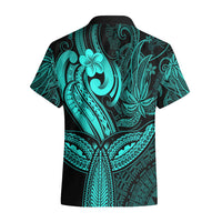Polynesia Hawaiian Shirt Whale Tale and Polynesian Sunset Plumeria Turquoise - Wonder Print Shop