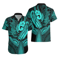 Polynesia Hawaiian Shirt Whale Tale and Polynesian Sunset Plumeria Turquoise - Wonder Print Shop