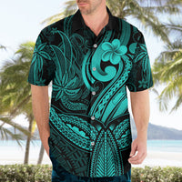 Polynesia Hawaiian Shirt Whale Tale and Polynesian Sunset Plumeria Turquoise - Wonder Print Shop