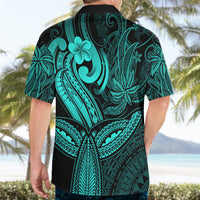 Polynesia Hawaiian Shirt Whale Tale and Polynesian Sunset Plumeria Turquoise - Wonder Print Shop