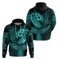 Polynesia Hoodie Whale Tale and Polynesian Sunset Plumeria Turquoise - Wonder Print Shop