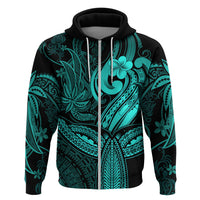Polynesia Hoodie Whale Tale and Polynesian Sunset Plumeria Turquoise - Wonder Print Shop