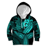 Polynesia Kid Hoodie Whale Tale and Polynesian Sunset Plumeria Turquoise - Wonder Print Shop
