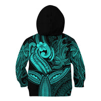 Polynesia Kid Hoodie Whale Tale and Polynesian Sunset Plumeria Turquoise - Wonder Print Shop