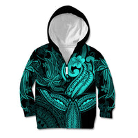 Polynesia Kid Hoodie Whale Tale and Polynesian Sunset Plumeria Turquoise - Wonder Print Shop