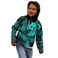 Polynesia Kid Hoodie Whale Tale and Polynesian Sunset Plumeria Turquoise - Wonder Print Shop