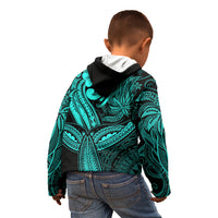 Polynesia Kid Hoodie Whale Tale and Polynesian Sunset Plumeria Turquoise - Wonder Print Shop