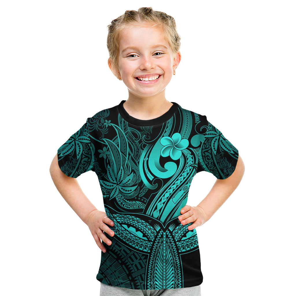 Polynesia Kid T Shirt Whale Tale and Polynesian Sunset Plumeria Turquoise - Wonder Print Shop