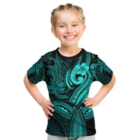 Polynesia Kid T Shirt Whale Tale and Polynesian Sunset Plumeria Turquoise - Wonder Print Shop