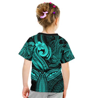 Polynesia Kid T Shirt Whale Tale and Polynesian Sunset Plumeria Turquoise - Wonder Print Shop