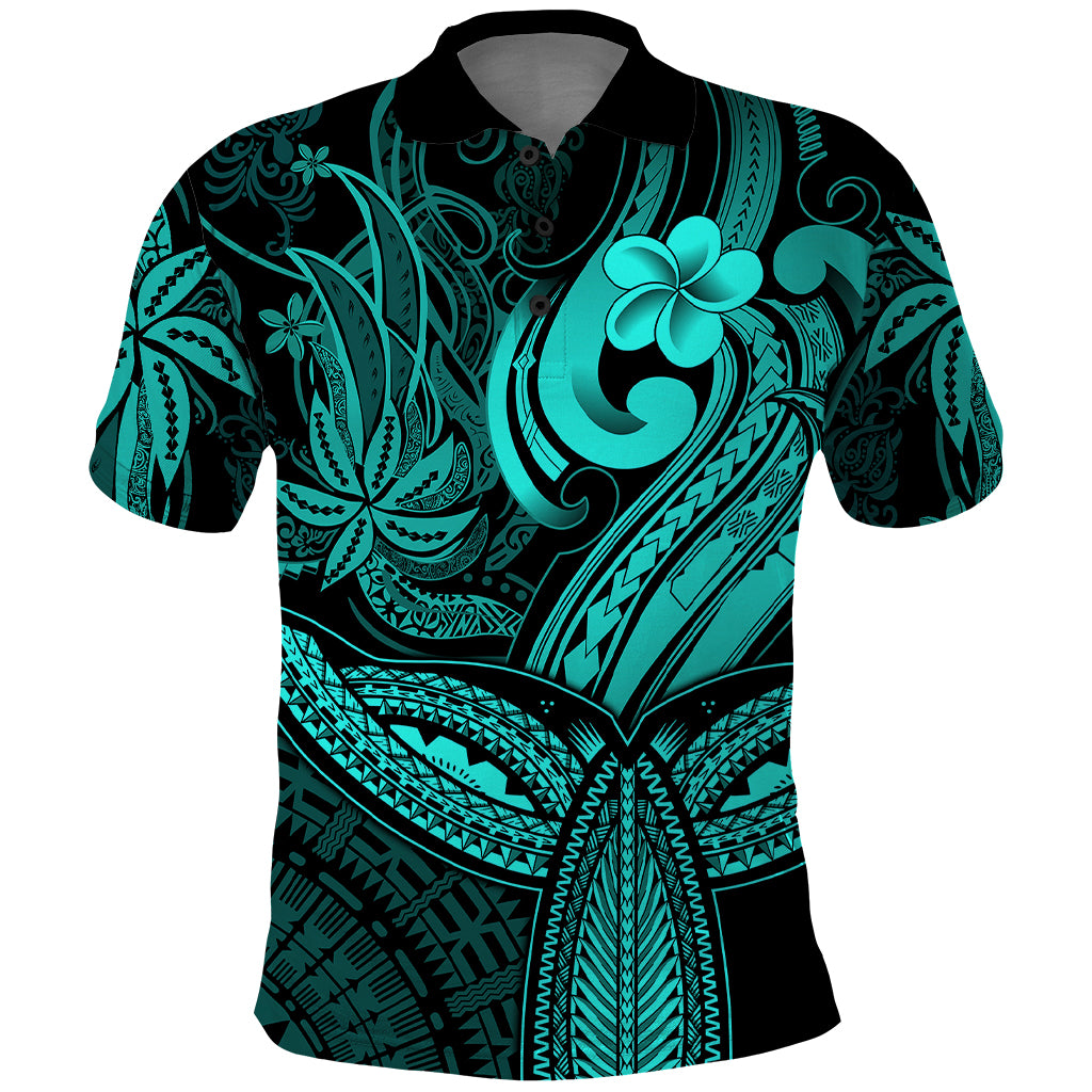 Polynesia Polo Shirt Whale Tale and Polynesian Sunset Plumeria Turquoise - Wonder Print Shop