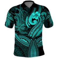 Polynesia Polo Shirt Whale Tale and Polynesian Sunset Plumeria Turquoise - Wonder Print Shop