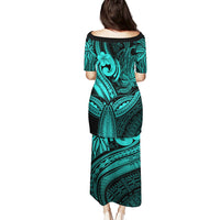 Polynesia Puletasi Whale Tale and Polynesian Sunset Plumeria Turquoise - Wonder Print Shop