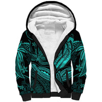 Polynesia Sherpa Hoodie Whale Tale and Polynesian Sunset Plumeria Turquoise - Wonder Print Shop