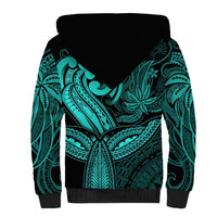 Polynesia Sherpa Hoodie Whale Tale and Polynesian Sunset Plumeria Turquoise - Wonder Print Shop