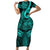 Polynesia Short Sleeve Bodycon Dress Whale Tale and Polynesian Sunset Plumeria Turquoise - Wonder Print Shop