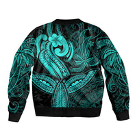 Polynesia Sleeve Zip Bomber Jacket Whale Tale and Polynesian Sunset Plumeria Turquoise - Wonder Print Shop