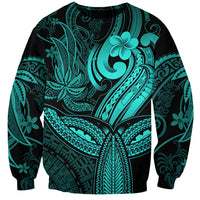 Polynesia Sweatshirt Whale Tale and Polynesian Sunset Plumeria Turquoise - Wonder Print Shop