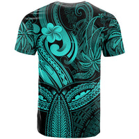 Polynesia T Shirt Whale Tale and Polynesian Sunset Plumeria Turquoise - Wonder Print Shop