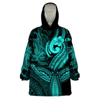Polynesia Wearable Blanket Hoodie Whale Tale and Polynesian Sunset Plumeria Turquoise - Wonder Print Shop