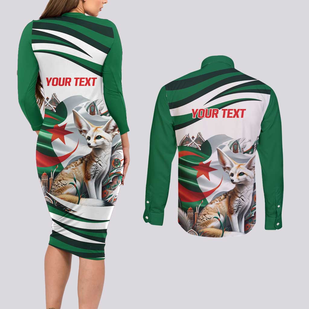Algeria Fennec Fox Personalized Couples Matching Long Sleeve Bodycon Dress and Long Sleeve Button Shirt with Algerian Culture and Nature LT9 - Wonder Print Shop