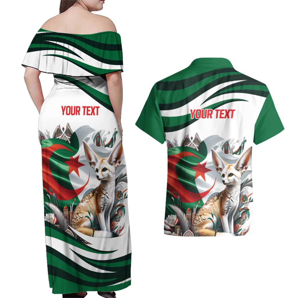 Algeria Fennec Fox Personalized Couples Matching Off Shoulder Maxi Dress and Hawaiian Shirt with Algerian Culture and Nature LT9 - Wonder Print Shop