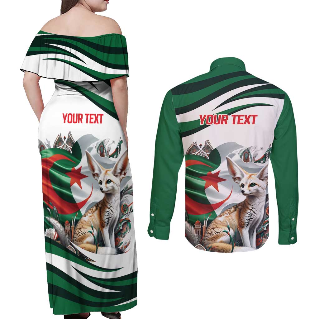 Algeria Fennec Fox Personalized Couples Matching Off Shoulder Maxi Dress and Long Sleeve Button Shirt with Algerian Culture and Nature LT9 - Wonder Print Shop