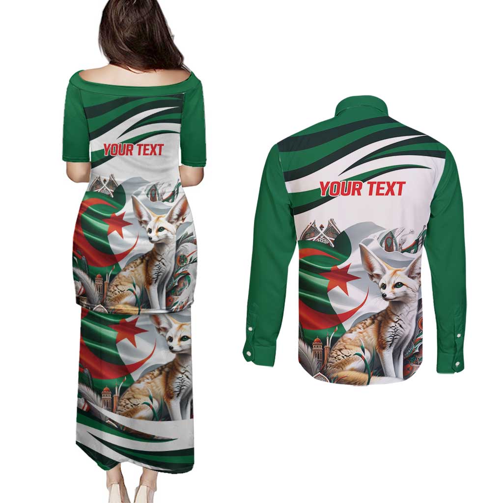 Algeria Fennec Fox Personalized Couples Matching Puletasi and Long Sleeve Button Shirt with Algerian Culture and Nature LT9 - Wonder Print Shop