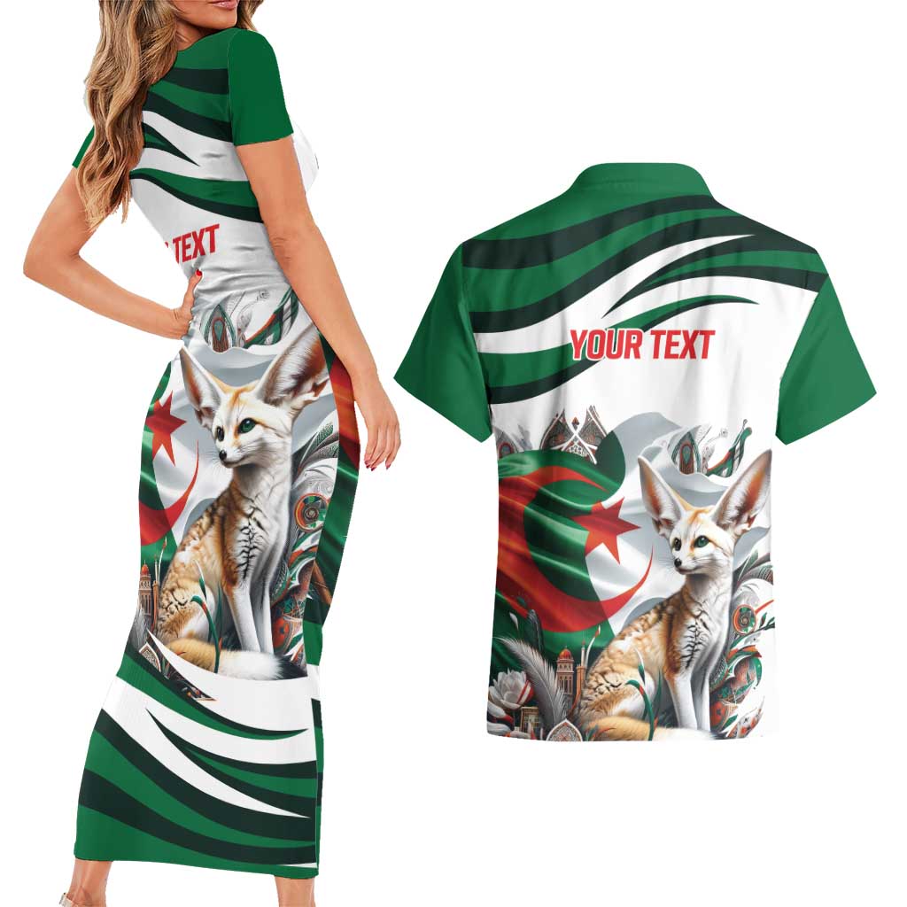 Algeria Fennec Fox Personalized Couples Matching Short Sleeve Bodycon Dress and Hawaiian Shirt with Algerian Culture and Nature LT9 - Wonder Print Shop