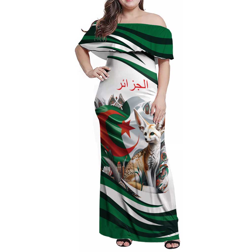 Algeria Fennec Fox Personalized Family Matching Off Shoulder Maxi Dress and Hawaiian Shirt with Algerian Culture and Nature LT9 - Wonder Print Shop