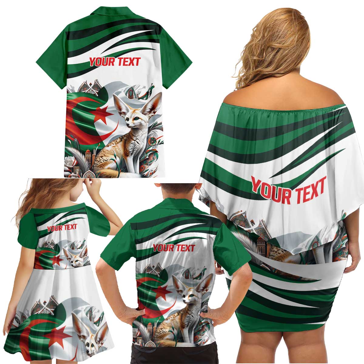 Algeria Fennec Fox Personalized Family Matching Off Shoulder Short Dress and Hawaiian Shirt with Algerian Culture and Nature LT9 - Wonder Print Shop