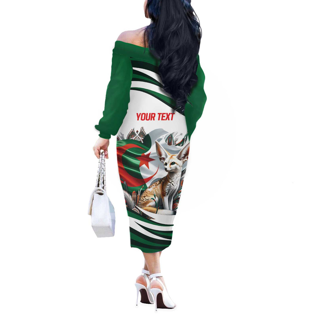 Algeria Fennec Fox Personalized Off The Shoulder Long Sleeve Dress with Algerian Culture and Nature - Wonder Print Shop