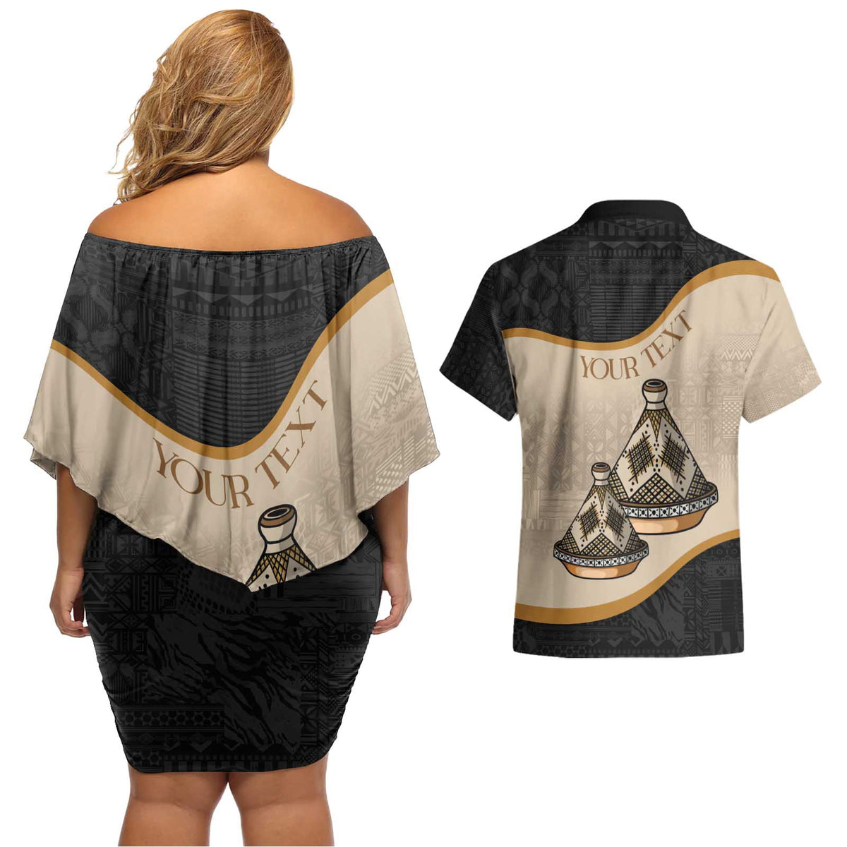Algeria Tajine Dish Personalized Couples Matching Off Shoulder Short Dress and Hawaiian Shirt with African Tribal Pattern LT9 - Wonder Print Shop