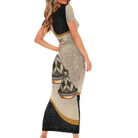Algeria Tajine Dish Personalized Short Sleeve Bodycon Dress with African Tribal Pattern - Wonder Print Shop
