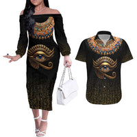 Egypt Eyes Of Horus Couples Matching Off The Shoulder Long Sleeve Dress and Hawaiian Shirt with Egyptian Hieroglyphs LT9 - Wonder Print Shop