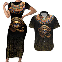 Egypt Eyes Of Horus Couples Matching Short Sleeve Bodycon Dress and Hawaiian Shirt with Egyptian Hieroglyphs LT9 - Wonder Print Shop