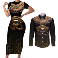 Egypt Eyes Of Horus Couples Matching Short Sleeve Bodycon Dress and Long Sleeve Button Shirt with Egyptian Hieroglyphs LT9 - Wonder Print Shop