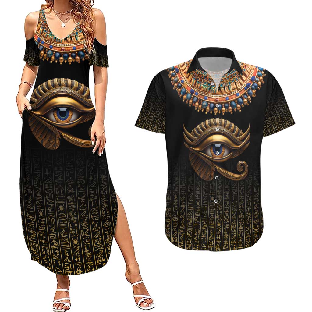 Egypt Eyes Of Horus Couples Matching Summer Maxi Dress and Hawaiian Shirt with Egyptian Hieroglyphs LT9 - Wonder Print Shop