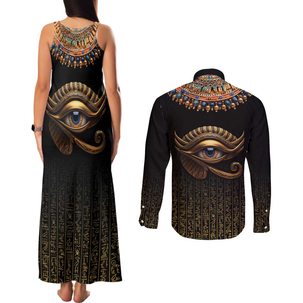 Egypt Eyes Of Horus Couples Matching Tank Maxi Dress and Long Sleeve Button Shirt with Egyptian Hieroglyphs LT9 - Wonder Print Shop