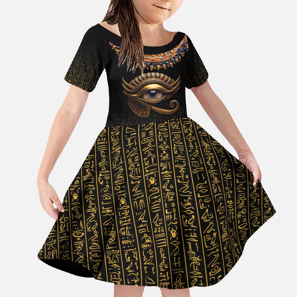 Egypt Eyes Of Horus Family Matching Long Sleeve Bodycon Dress and Hawaiian Shirt with Egyptian Hieroglyphs LT9 - Wonder Print Shop