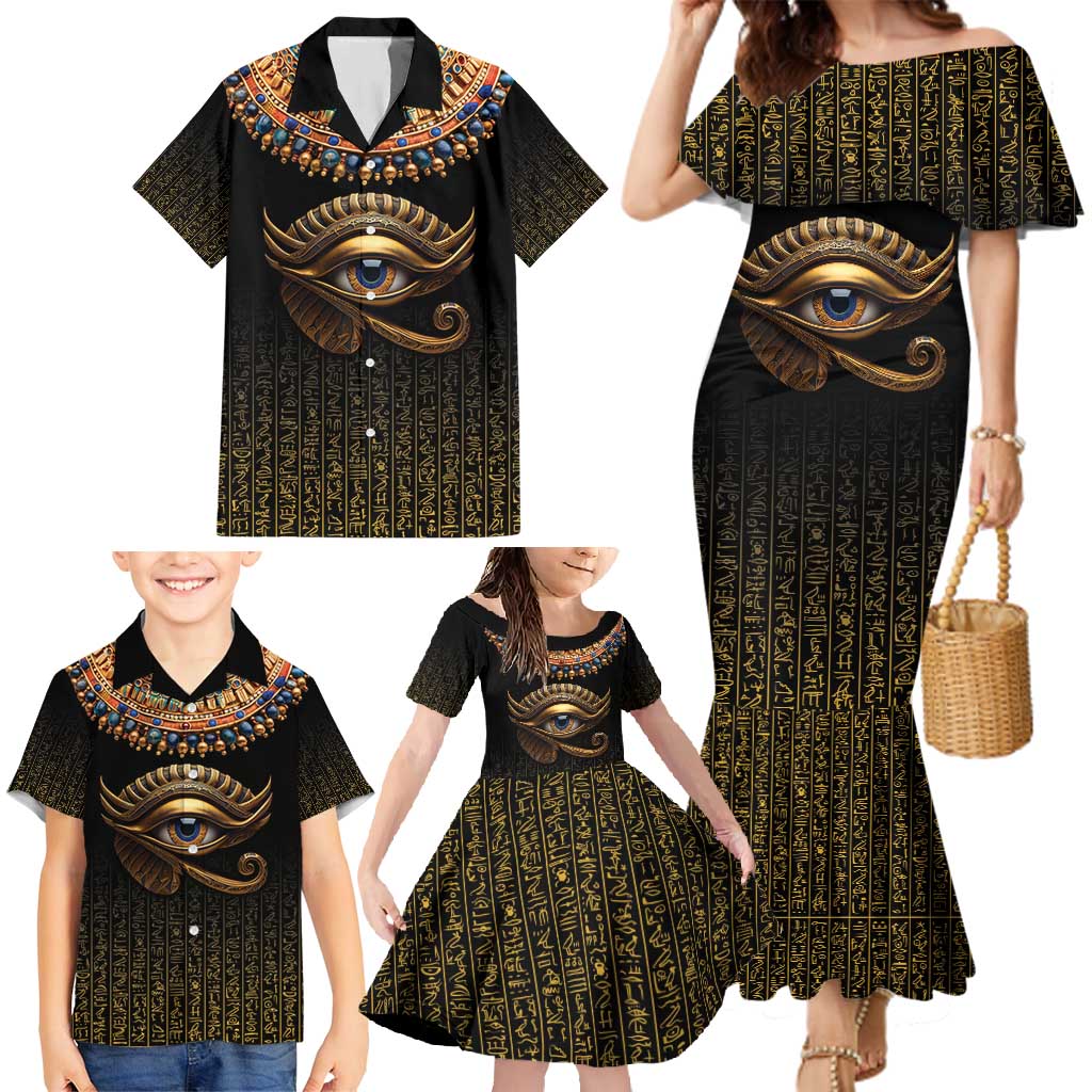 Egypt Eyes Of Horus Family Matching Mermaid Dress and Hawaiian Shirt with Egyptian Hieroglyphs LT9 - Wonder Print Shop