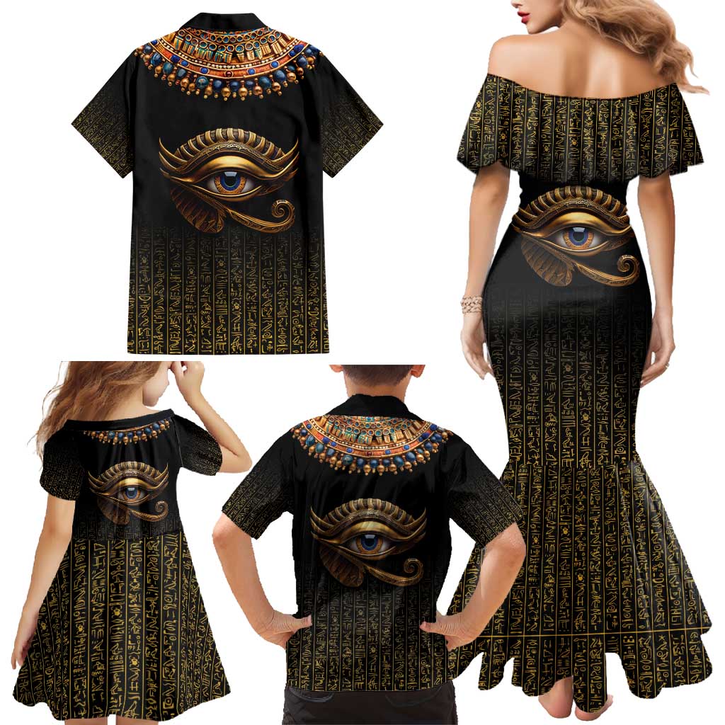 Egypt Eyes Of Horus Family Matching Mermaid Dress and Hawaiian Shirt with Egyptian Hieroglyphs LT9 - Wonder Print Shop