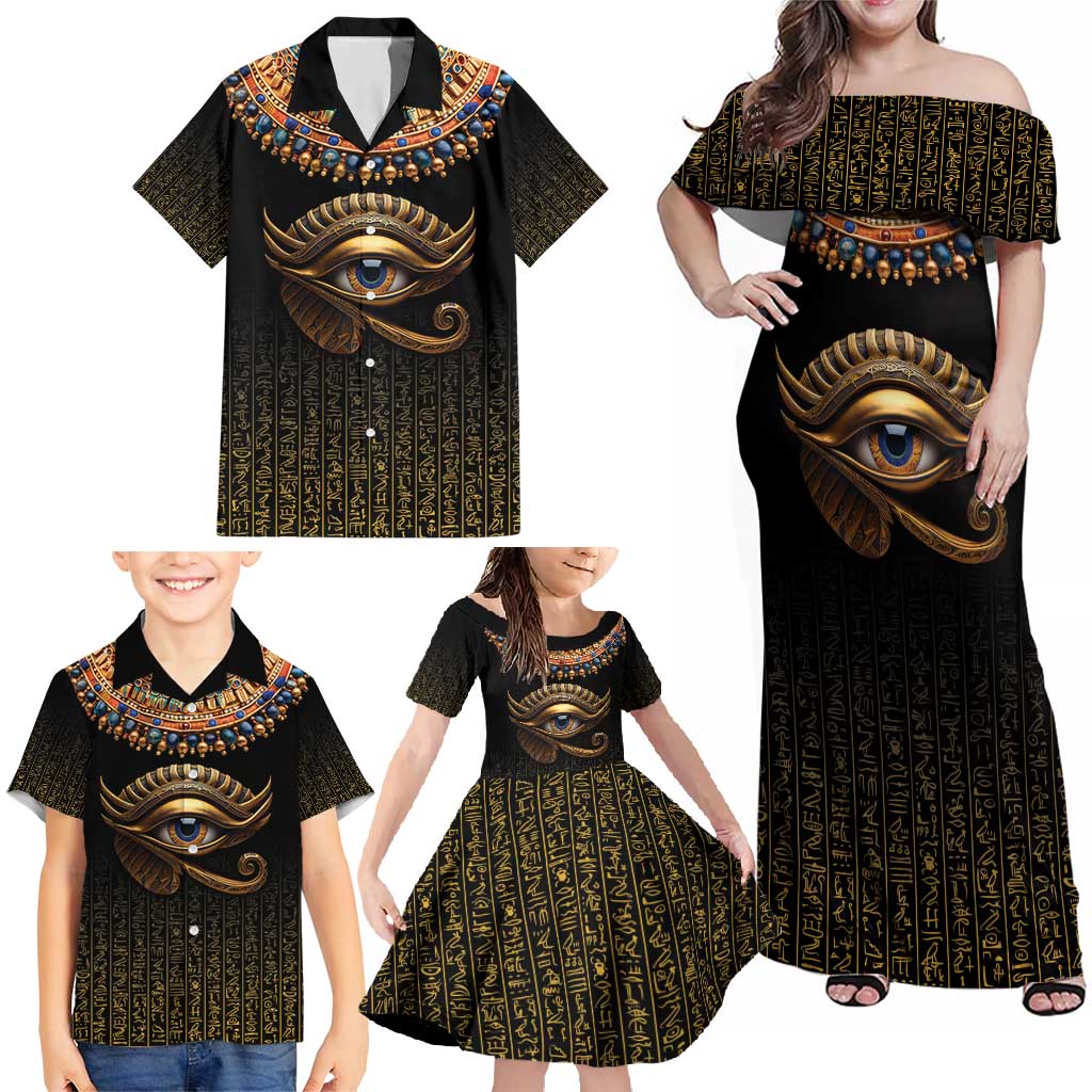 Egypt Eyes Of Horus Family Matching Off Shoulder Maxi Dress and Hawaiian Shirt with Egyptian Hieroglyphs LT9 - Wonder Print Shop