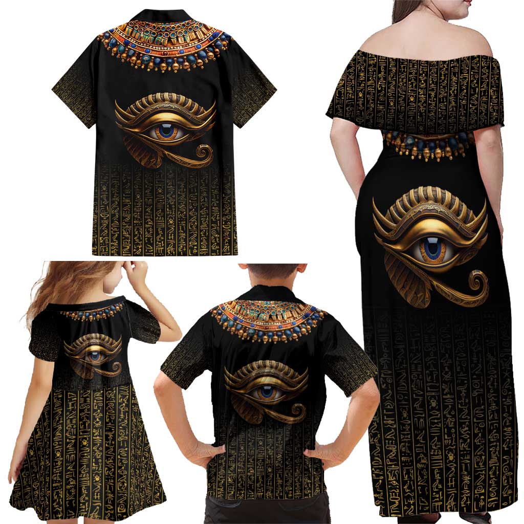 Egypt Eyes Of Horus Family Matching Off Shoulder Maxi Dress and Hawaiian Shirt with Egyptian Hieroglyphs LT9 - Wonder Print Shop